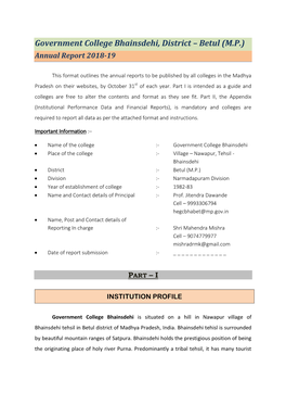 Government College Bhainsdehi, District – Betul (M.P.) Annual Report 2018-19