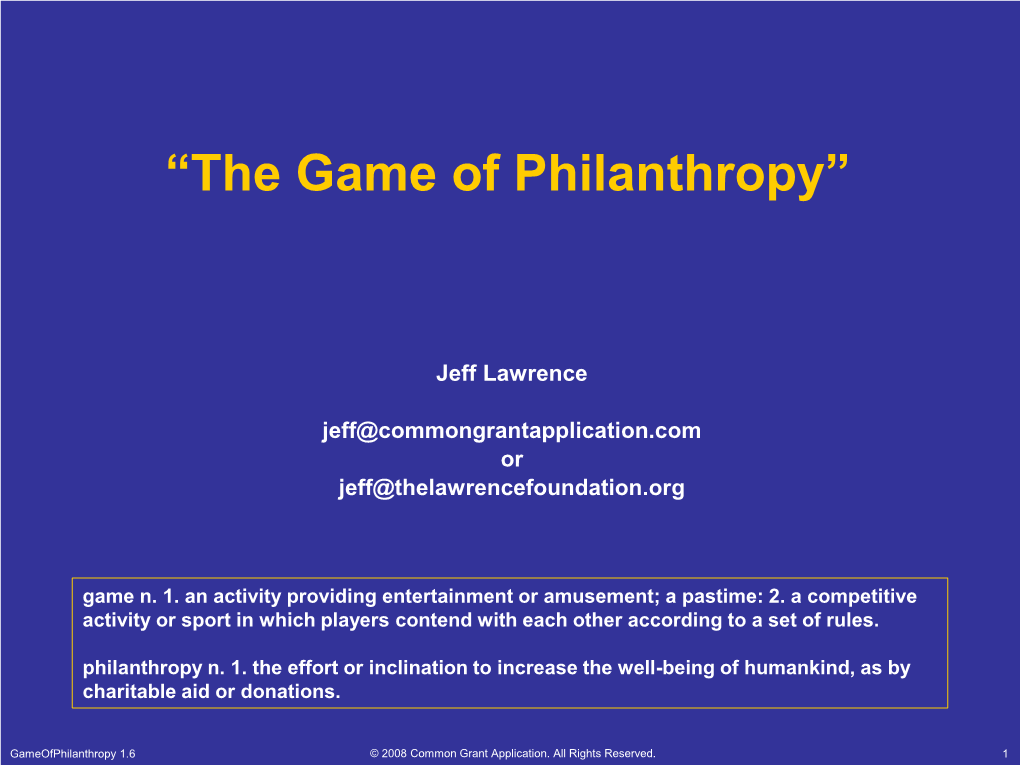 The Game of Philanthropy (PDF)