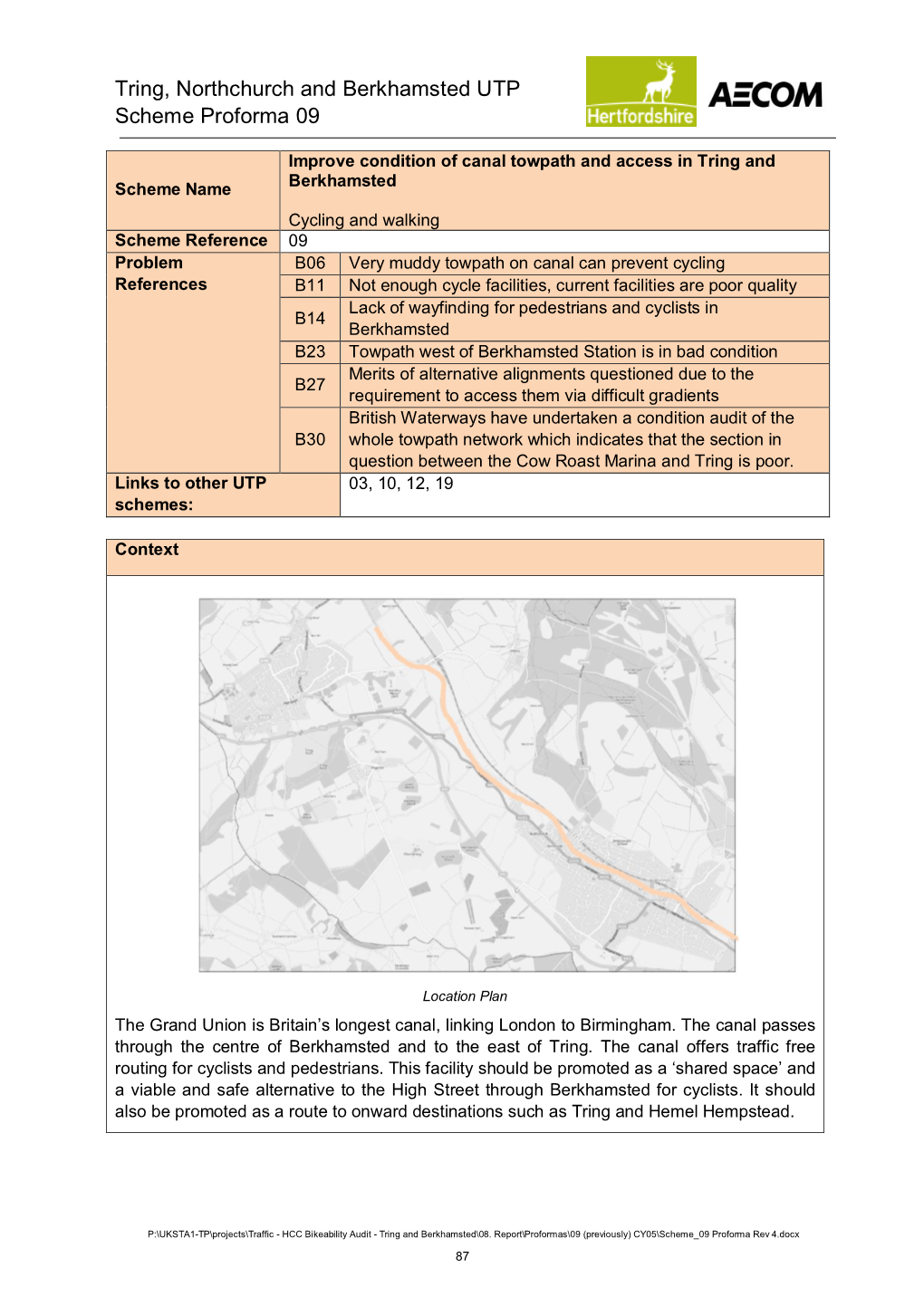 Tring, Northchurch and Berkhamsted UTP Scheme Proforma 09