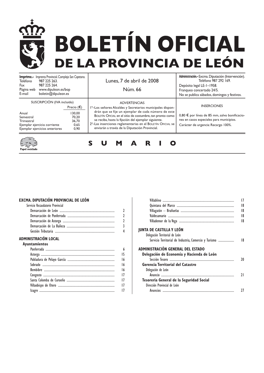 Boletín Oficial De La Provincia De León