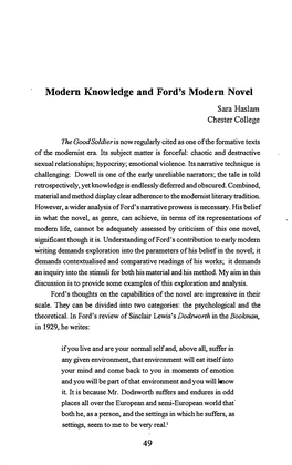 Modem Knowledge and Ford's Modern Novel Sara Haslam Chester College