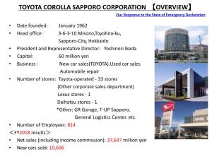 TOYOTA COROLLA SAPPORO CORPORATION 【OVERVIEW】 Our Response to the State of Emergency Declaration