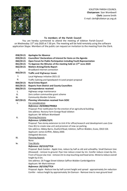 Parish Council Agenda 15Th July 2020