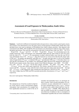 Assessment of Lead Exposure in Thohoyandou, South Africa