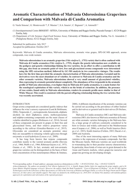 Aromatic Characterisation of Malvasia Odorosissima Grapevines and Comparison with Malvasia Di Candia Aromatica