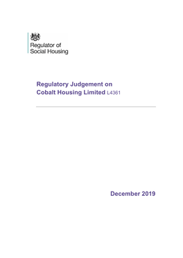 Regulatory Judgement on Cobalt Housing Limited L4361