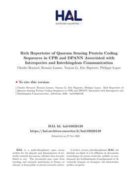 Rich Repertoire of Quorum Sensing Protein Coding Sequences in CPR