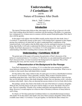 Understanding 1 Corinthians 15 and the Nature of Existence After Death by John A