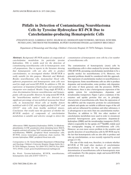 Pitfalls in Detection of Contaminating Neuroblastoma Cells by Tyrosine Hydroxylase RT-PCR Due to Catecholamine-Producing Hematopoietic Cells