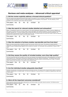 Reviews and Meta-Analyses – Advanced Critical Appraisal