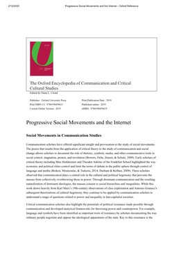 Progressive Social Movements and the Internet - Oxford Reference