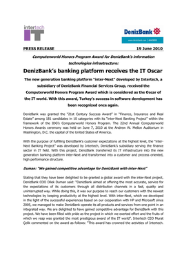 Denizbank's Banking Platform Receives the IT Oscar