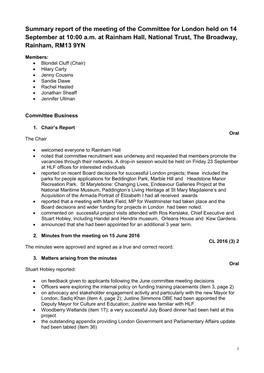 Committee for London Minutes of the September Meeting