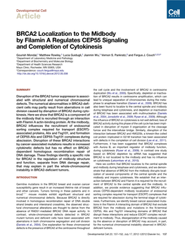 BRCA2 Localization to the Midbody by Filamin a Regulates CEP55 Signaling and Completion of Cytokinesis