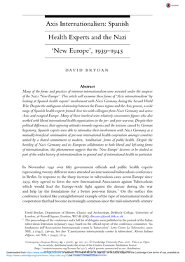 Spanish Health Experts and the Nazi 'New Europe', 1939–1945