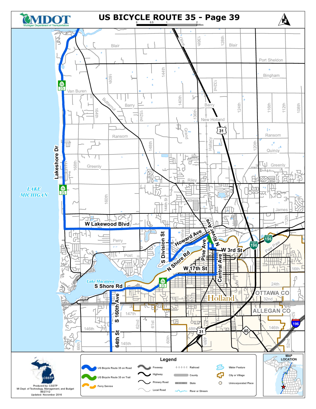 US BR-35 Route Lower Peninsula Holland to New Buffalo