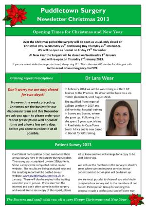 Puddletown Surgery Newsletter Christmas 2013