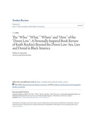 Down Low”: a Personally‐Inspired Book Review of Keith Boykin’S Beyond the Down Low: Sex, Lies and Denial in Black America William H