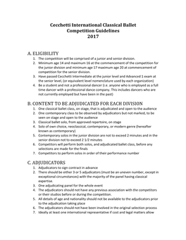 Cecchetti International Classical Ballet Competition Guidelines 2017 A