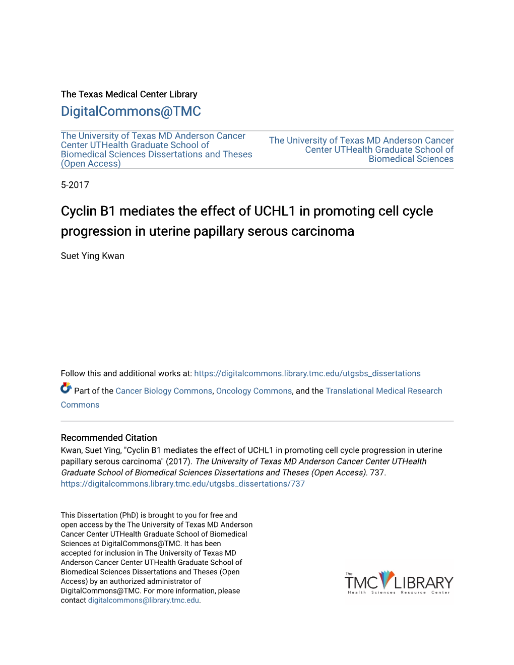 Cyclin B1 Mediates the Effect of UCHL1 in Promoting Cell Cycle Progression in Uterine Papillary Serous Carcinoma