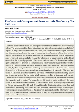 The Causes and Consequences of Terrorism in the 21St Century: the Iraqi Case