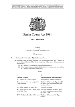 Senior Courts Act 1981, Cross Heading: Other Provisions Is up to Date with All Changes Known to Be in Force on Or Before 30 June 2021