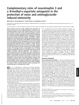 Complementary Roles of Neurotrophin 3 and a N-Methyl-D-Aspartate Antagonist in the Protection of Noise and Aminoglycoside- Induced Ototoxicity