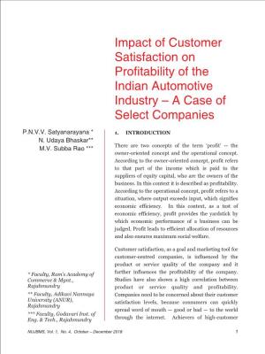 Impact of Customer Satisfaction on Profitability of the Indian Automotive Industry – a Case of Select Companies