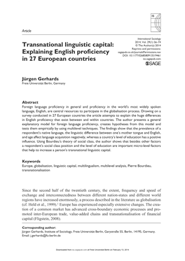 Transnational Linguistic Capital: Explaining English Proficiency in 27 European Countries