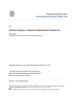 Hannah Arendt As a Theorist of International Criminal Law