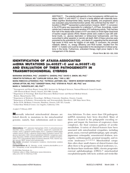 Identification of Ataxia-Associated Mtdna Mutations (M.4052T&gt;C And