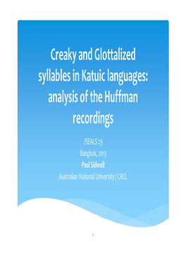 Creaky and Glottalized Syllables in Katuic Languages: Analysis of the Huffman Recordings