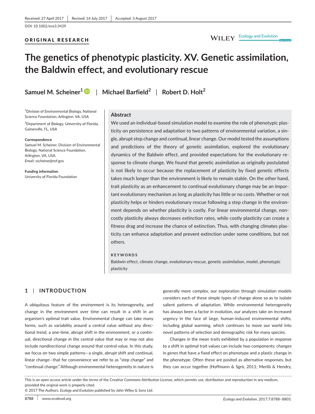 The Genetics of Phenotypic Plasticity. XV. Genetic Assimilation, the Baldwin Effect, and Evolutionary Rescue