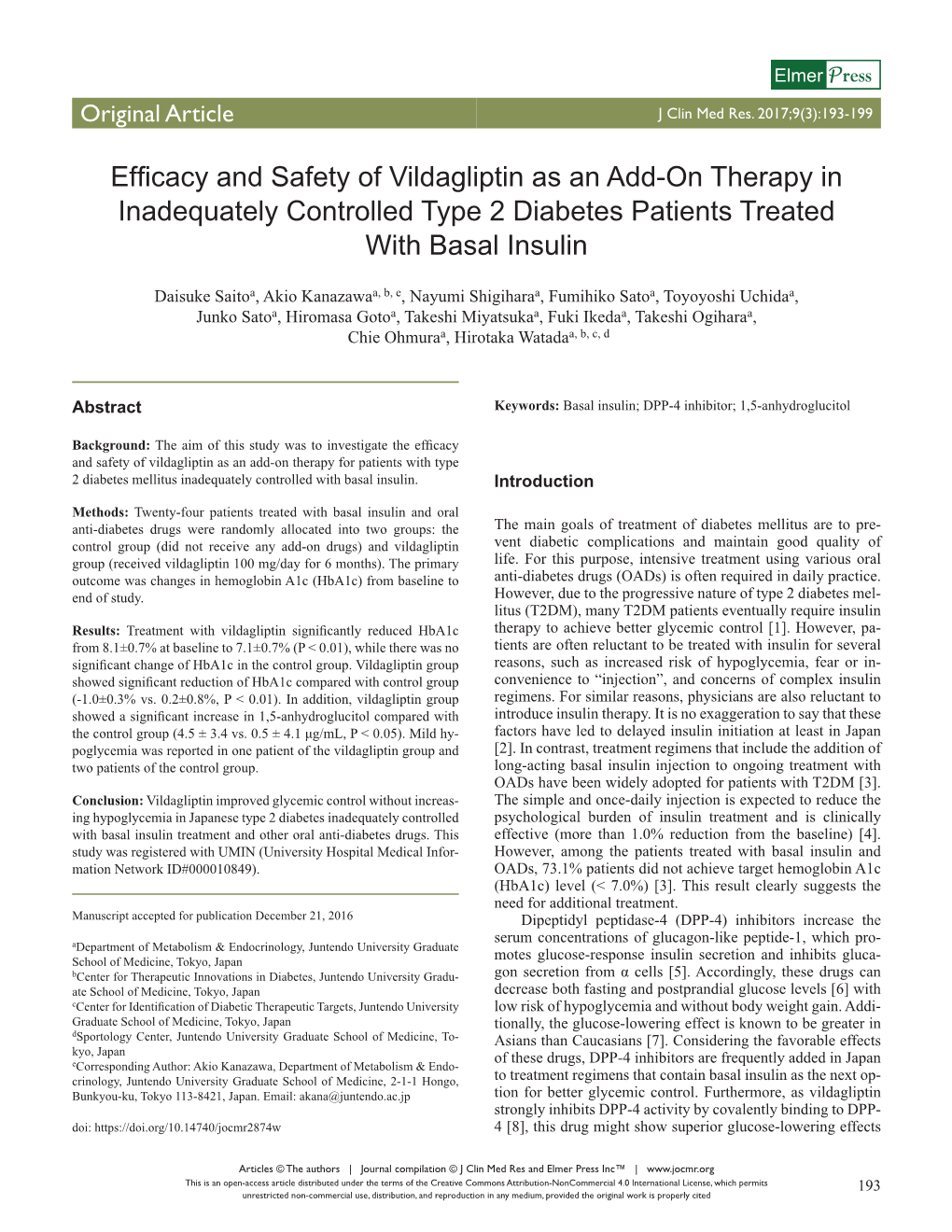 Efficacy and Safety of Vildagliptin As an Add-On Therapy in Inadequately Controlled Type 2 Diabetes Patients Treated with Basal Insulin