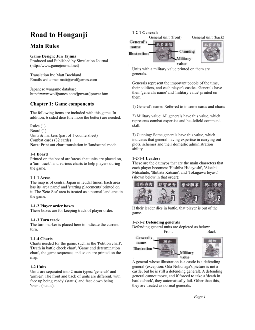 Road to Honganji General Unit (Front) General Unit (Back) Main Rules