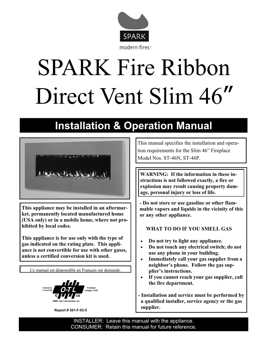 SPARK Fire Ribbon Direct Vent Slim 46”