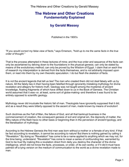 The Hebrew and Other Creations by Gerald Massey the Hebrew and Other Creations Fundamentally Explained