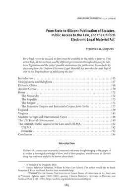 Publication of Statutes, Public Access to the Law, and the Uniform Electronic Legal Material Act*