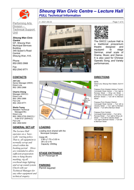 Sheung Wan Civic Centre – Lecture Hall FULL Technical Information