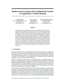 Reinforcement Learning with Combinatorial Actions: an Application to Vehicle Routing