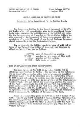 UNITED NATIONS OFFICE at GENEVA Press Release GATT/30 Information Centre 15 August 1951