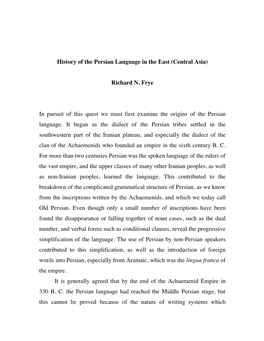History of the Persian Language in the East (Central Asia) Richard N. Frye