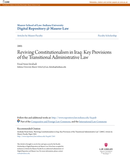 Reviving Constitutionalism in Iraq: Key Provisions of the Transitional