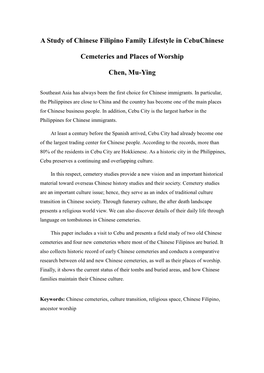 A Study of Chinese Filipino Family Lifestyle in Cebuchinese