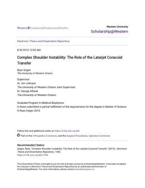 Complex Shoulder Instability: the Role of the Latarjet Coracoid Transfer