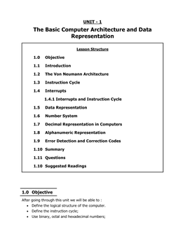 The Basic Computer Architecture and Data Representation