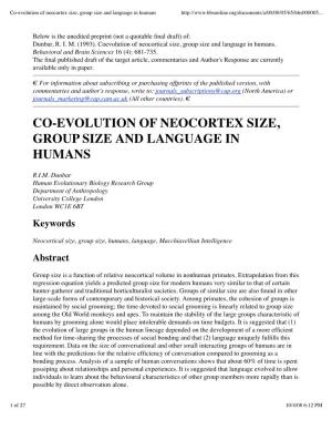 Co-Evolution of Neocortex Size, Group Size and Language in Humans