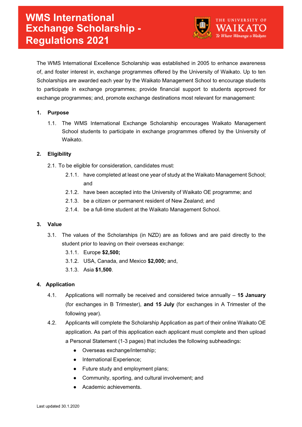 WMS International Exchange Scholarship - Regulations 2021