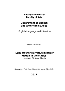Department of English and American Studies Lone Mother Narrative In