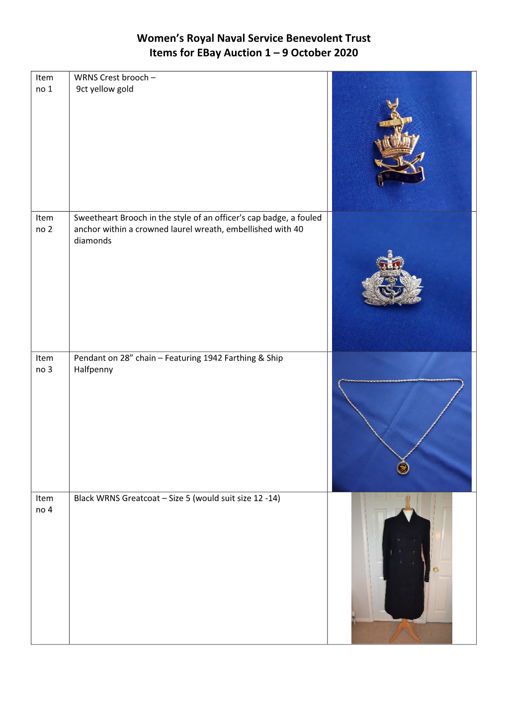 Women's Royal Naval Service Benevolent Trust Items for Ebay